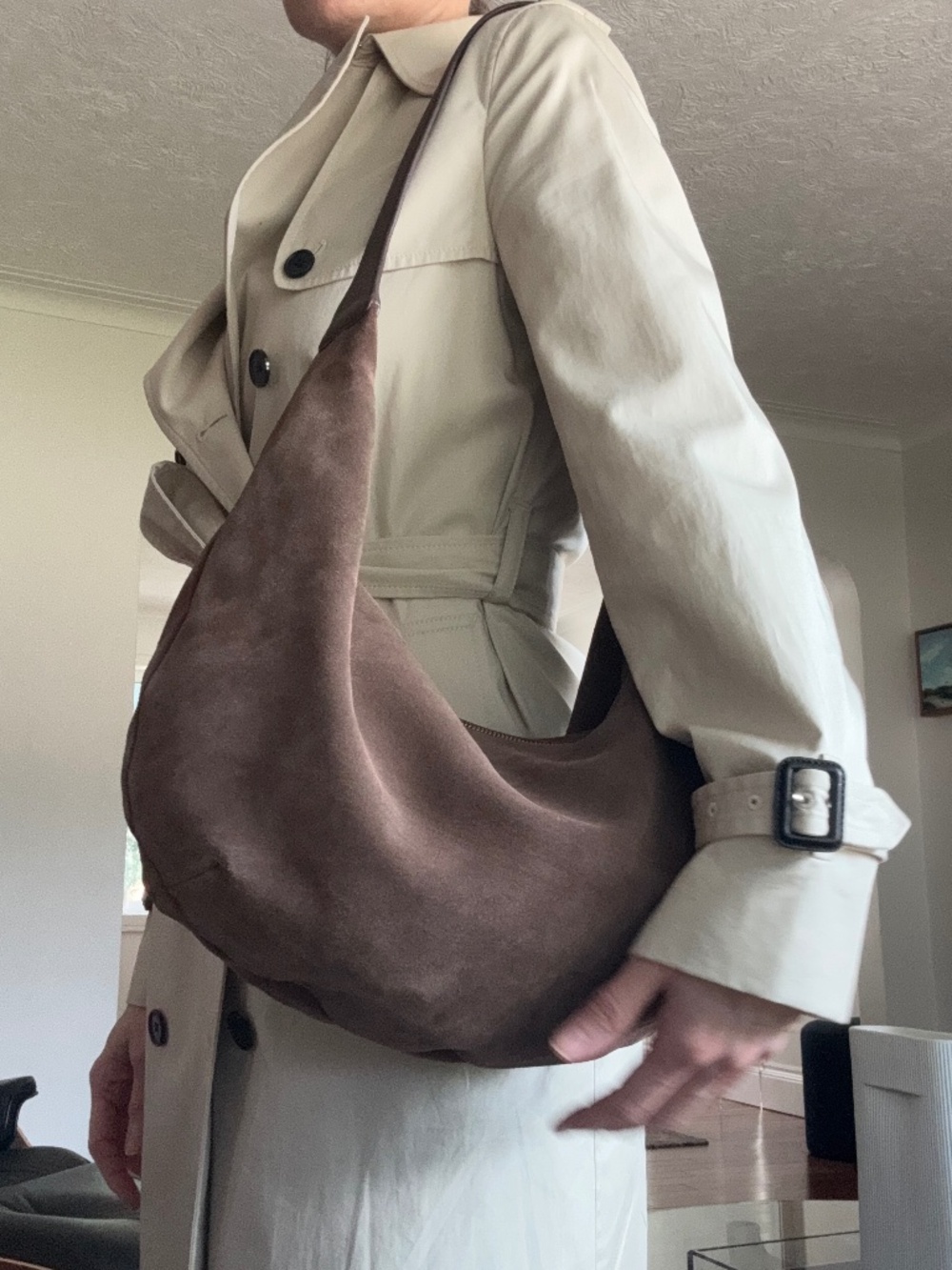 ARKET Curved Suede Shoulder Bag | Chocolate Brown | Like New